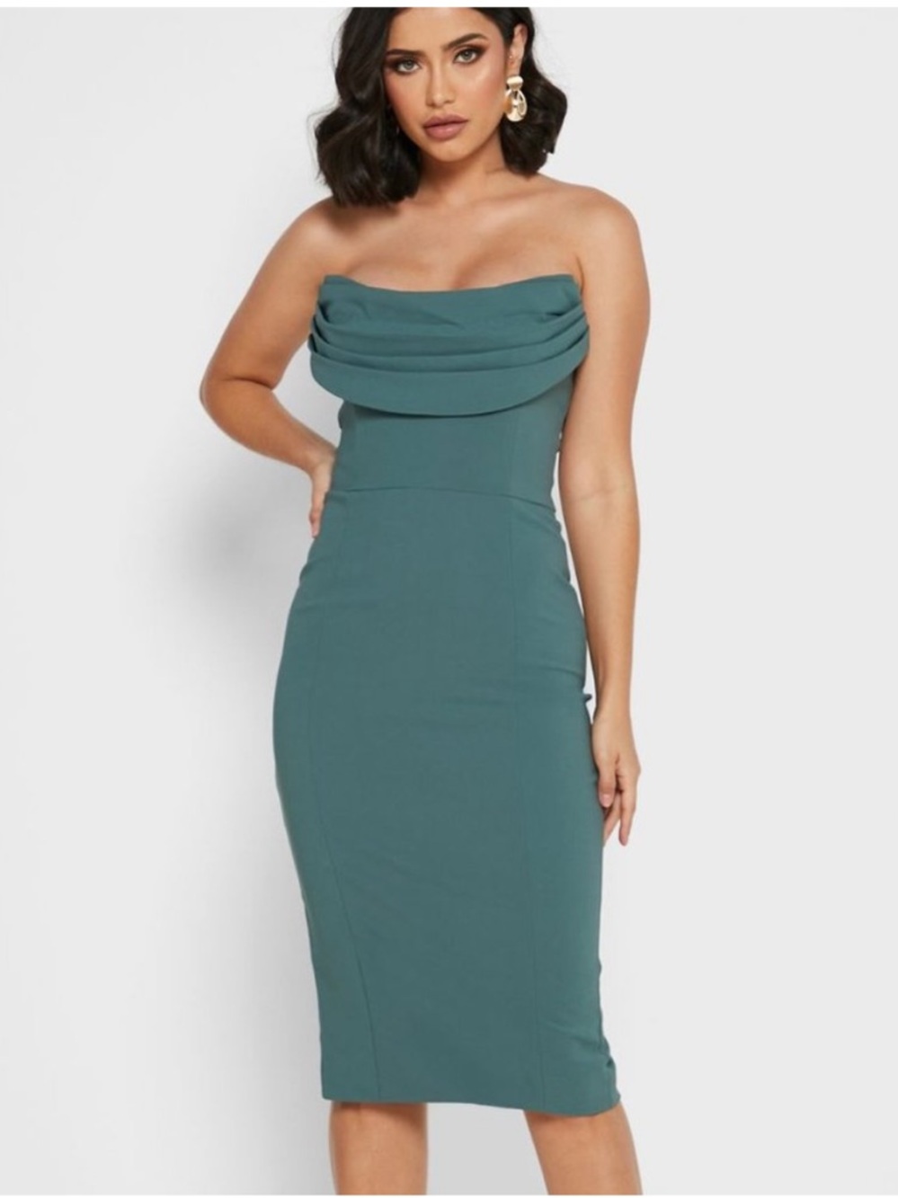 Lavish Alice Cowl Bandeau Strapless Cocktail Dress In Deep Pine Green Size 4